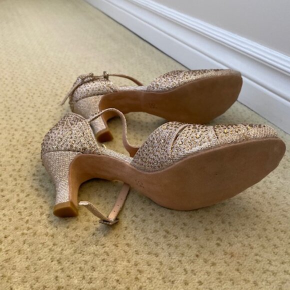 Glitzy Gold Ballroom Dancing shoes suede bottom - Picture 8 of 12